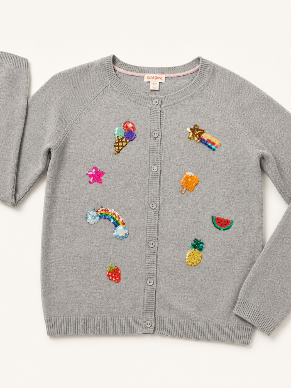 Cat & Jack Gray Sequin Patch Cardigan Sweater Girls XL (14/16)